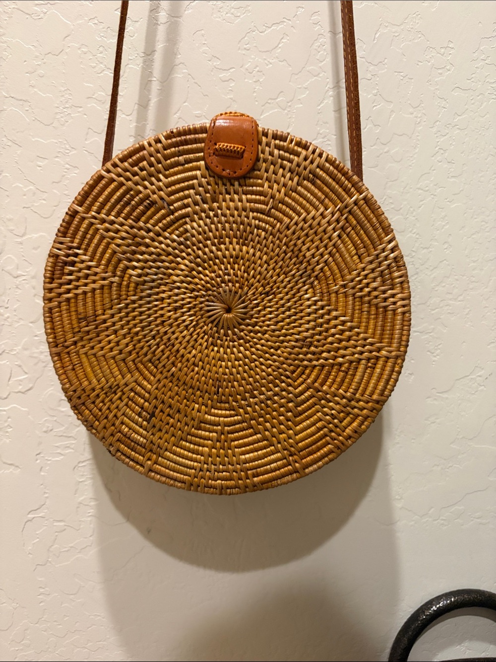 Source Unknown Round Woven Crossbody Bag in Tan and Brown